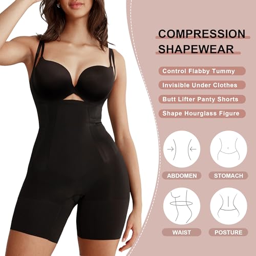 Image of SHAPERX Women's Shapewear Bodysuit Smoothing Tummy Control Body Shaper with Adjustable Straps Comfortable Mid-Thigh Shorts