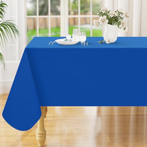 Image of Smiry Rectangle Table Cloth 60x102 Inch, Waterproof Wipeable Vinyl Tablecloths Protector, Oil Spill Proof Plastic Table Cover for Dining, Picnic, Camping, Outdoor, Blue