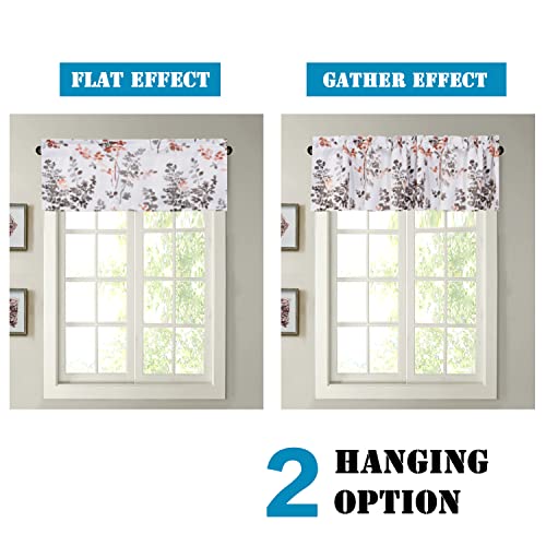 H.versailtex Valance For Kitchen Windows/Bathroom/Living Room/Bedroom Blackout Window Valance Thermal Insulated Rod Pocket Valance Curtains, 52" W X 18" L, Floral Pattern In Grey And Coral, 1 Panel #TOP4