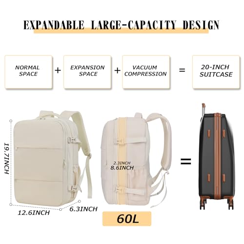 Vacuum Compression Backpack for Travel, Expandable Travel Backpack Business Bag with Compression, Fits 17-inch Laptop, Waterproof, for Men and Women – White4