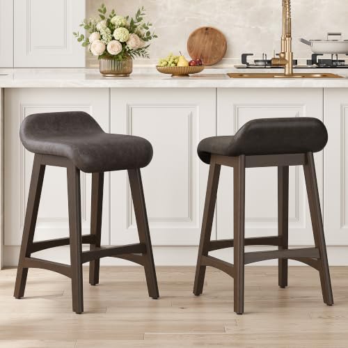 YaFiti 25.6" Counter Height Bar Stools Set of 2, Saddle Stools, Taupe Brown
