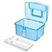 MyGift 10 Inch First Aid Transparent Blue Bin with Removable Tray, Quick Access Lid Flap and Carrying Handle, Portable Emergency Kit, Medical Supply Travel Tote, Medicine Storage Box Container