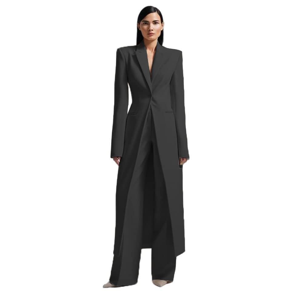 Cdkoke Women's Suit Two Pieces Long Jacket Pants Peak Lapel Tuxedos Wedding Party Prom Dress