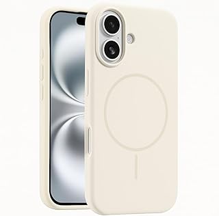 جراب موبايل من السيليكون ناعم الملمس مغناطيسي ومقاوم للصدمات مع دعم شحن لاسلكي متوافق مع آيفون 16، ستارلايت