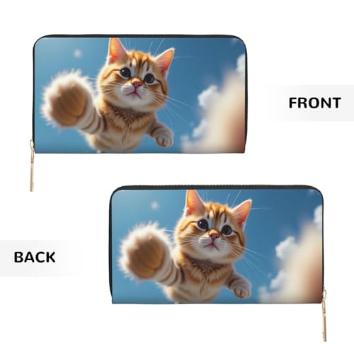 Wallet Women - Cute Orange Cat-C Print Leather Wallet for Women with Zipper, Cute Bifold Long Ladies Wallets 7