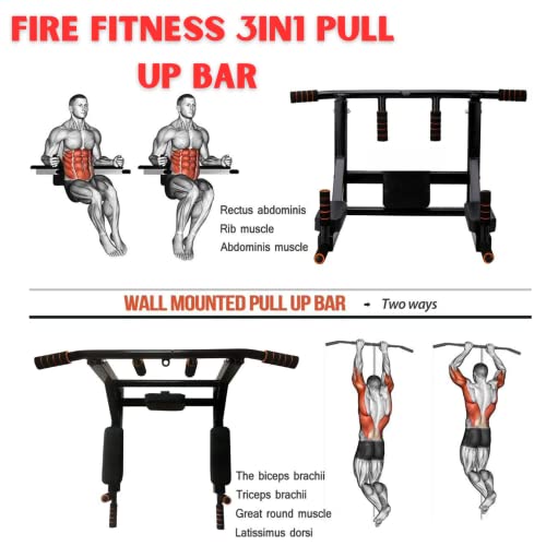 Image of wall mount pull up bar 3in1 multi grip chin up for dips station,strengrh tarining,increasinh hieght for home gym equipments
