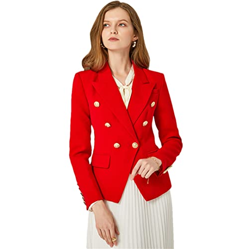 Alloaone European American Women Casual Blazer Double Breasted Red Blazers