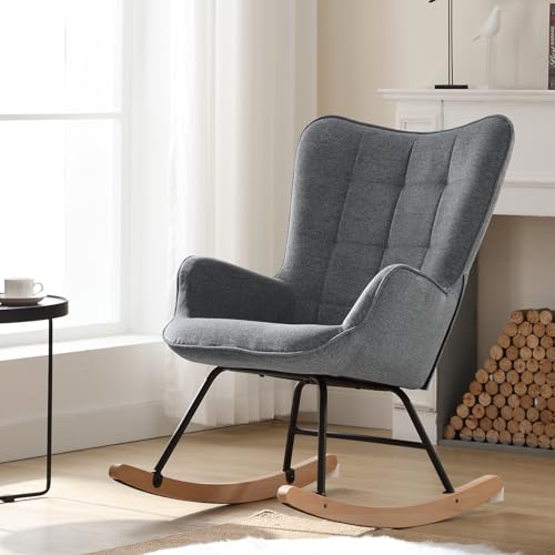 Miniatura 5 de Woltu Silla Mecedora, Sillon Relax, Sillon Balancin, Mecedora Comoda Para Adulto, Mecedora Relajante Para Dormitorio Y Salon, Estructura De Metal, Gris Oscuro, 69x90x95 Cm, Sks30dgr