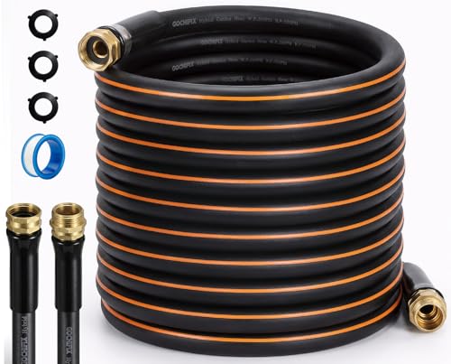 Garden Hose, 25ft 5/8' Heavy Duty Rubber Water Hose, 550 PSI Burst, 360° Anti-Kink Swivel Connectors, All-Weather Flexible, Leakproof 3/4' Brass Male to Female Fittings