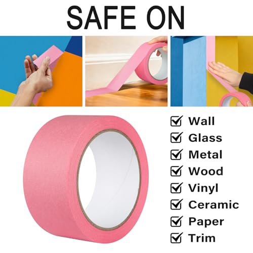 Image of Pink Painters Tape - 2 Inch Wide Pink Masking Tape - Multi-Surface, Smart Adhesion, Indoor & Outdoor - Paint Tape for DIY, Labeling, Art, Car, General Purpose - 90FT Total
