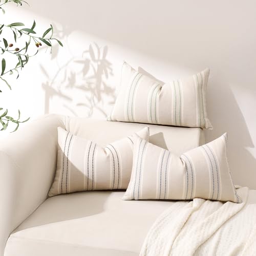 Image of Hckot Throw Pillow Covers 12x20 Set of 2 Blue Pillow Covers Farmhouse Decorative Pillows Textured Linen Square Cushion Covers for Sofa Couch Bed Living Room Decor(Lake Blue)