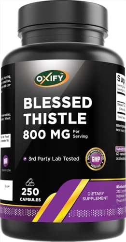 Oxify Blessed Thistle 800 mg Per Serving | 250 Capsules | Gluten-Free Non-GMO | Supplement Made in USA