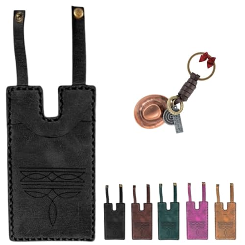 Western Boot Wallet with Snap Strap,Handcrafted Leather Boot Credit Card Holder, Small Wallets with Snap Fastening,Holds Multiple Cards for Women Man (Black)