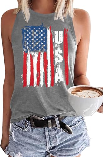MYHALF USA Flag Tank Tops for Women Stars Stripes T Shirt Sleeveless Patriotic Graphic Tees 4th of July Vest Tops Summer Tees