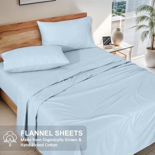 RUVANTI Flannel Sheets Full Size - GOTS Certified 100% Organic Cotton, 4 Piece Warm, Soft & Breathable Set, Deep Pocket Snug Fit, Double Brushed Cozy All Season Bedding, Baby Blue - Image 3