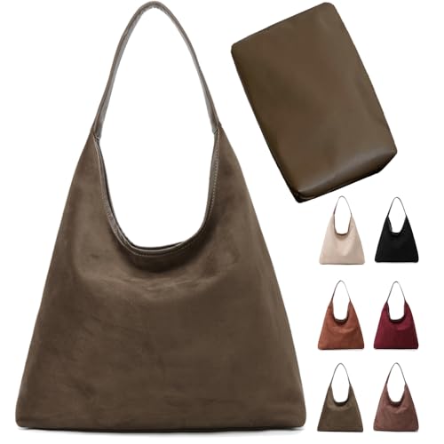 Image of Suede Hobo Bag for Women - Brown Retro Slouchy Purse - 2025 Upgrade New Fall Collection