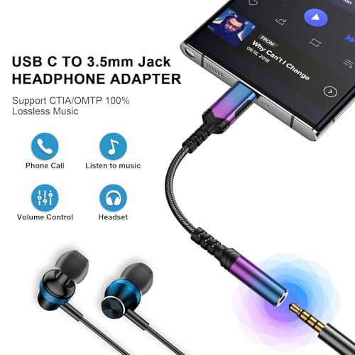 Image of Audio Adapter for Samsung Galaxy S25 S25+ S25 Ultra,USB C to 3.5 mm Headphone Adapter for iPad 10, 12CM 3.5 Audio Jack Braided Type C Dongle DAC Adapter for iPhone 16E 16 Samsung A53 A54 A35
