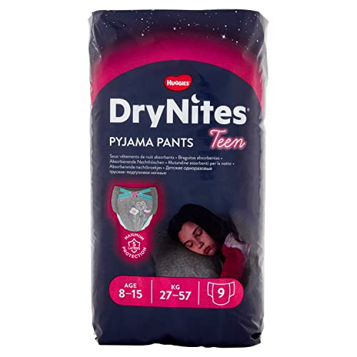 Huggies Drynites Braguitas de Noche para Niñas Talla L (27-57 kg), 9 unidades