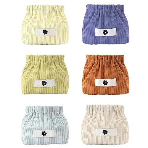 UOPR 6個入り13x12CM コスメポーチ 小さめ化粧ポーチかわいい コーデュロイバネ口ポーチミニ 財布 リップポーチ携帯用 コイン アクセサリー イヤホンケーブル 収納 バッグ ポーチ 小物入れ レディース