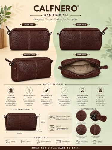 Image of Calfnero Genuine Leather Toiletry Bag for Men & Women | Premium Leather Travel-Pouch | Toiletry Organizer | Cosmetic & Shaving Kit Bag | Unisex Travel Dopp Kit (Cognac)