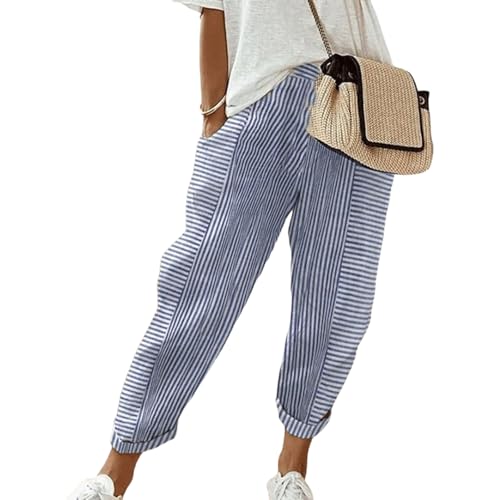 2025 Casual Wide Leg Blue Striped Print Home Pants Loose Sweatpants Casual Lounge Workout Daily Pants with Pockets