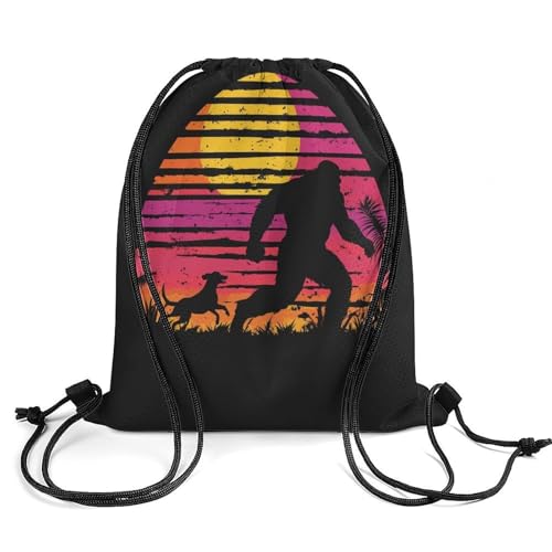 Waterproof Full Moon Sasquatch Black Pull String Sport Bags, Large Capacity Drawstring Backpack, Gym Bag for Swim Beach Travel Hiking2