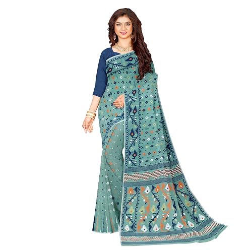 Image of Mayabi Women's Dhakai Jamdani Cotton Silk Saree Traditional Bengali Tant Korat Work, Without Blouse Piece