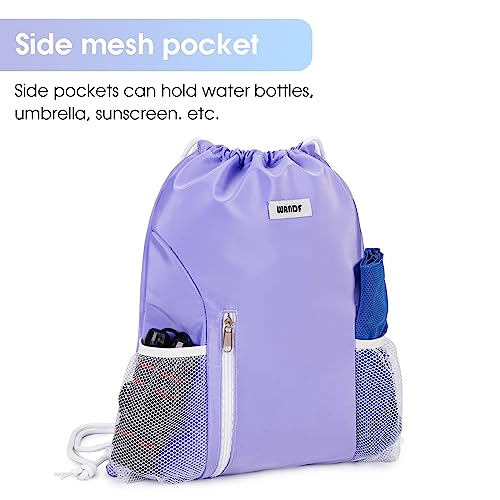 Image of WANDF Drawstring Backpack Sports Gym Sackpack with Mesh Pockets Water Resistant String Bag for Women Men (Purple)