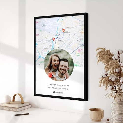 Image of Ritwika's Personalized Picture Frame With Long Distance Map - Customize Your Photo, Message, Place And Song | For Couples and Friends | In Two Size 9.5 x 13.5 & 13.5 x 19.5 Inch, Set of 1