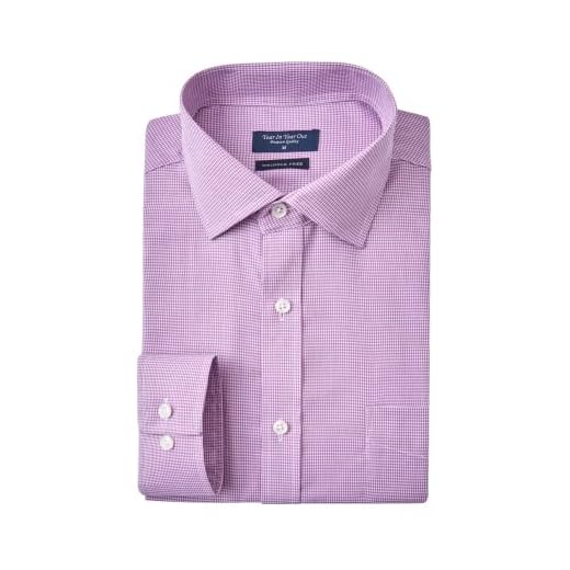 Year In Year Out Camisa social masculina sem rugas com ajuste regular, manga longa, resistente a amassados, Roxo, branco 170, XXG