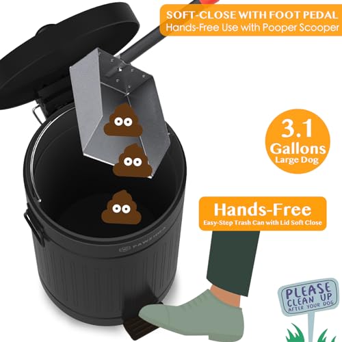 Image of PAWZIDEA Dog Poop Trash Can Outside Odor Control, 3.1 Gallon Outdoor Trash Can with Lid, Waterproof Pet Waste Disposal Container, Small Poop Bin Step Garbage Can, 7.8in Activated Carbon Filter, Black