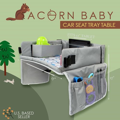Image of Acorn Baby Foldable Backseat Car Tray Table - Road Trip Must Haves Car Seat Activity Trays - Car Seat Travel Tray