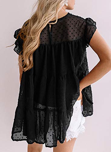DOROSE Womens Babydoll Tops Swiss Dot Peplum Top Ruffle Sleeve Flowy Blouse2