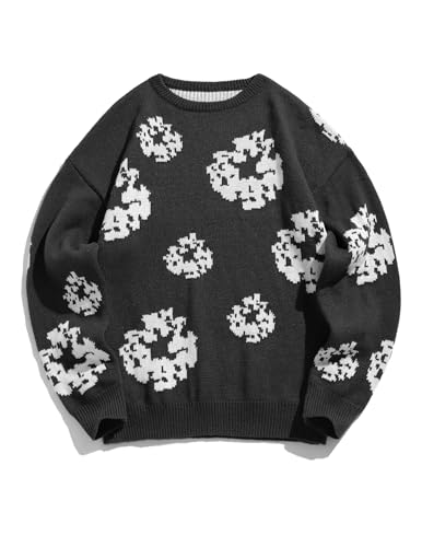 ZAFUL Oversized Mens Sweater Graphic Casual Crewneck Pullover for Y2K Vintage Streetwear Long Sleeve Aesthetic Knitwear