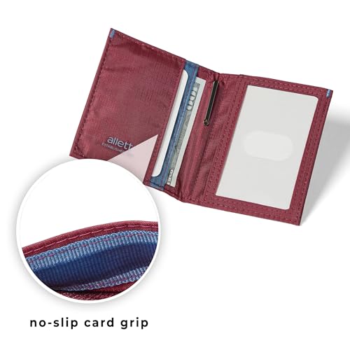 Image of Allett Hybrid Card Wallet, Mulberry | Nylon, RFID Blocking, Vertical Layout | Minimalist, Bifold, Card Holder, Water Resistant, Thin, Front Pocket | Holds 3-10+ Cards, Cash