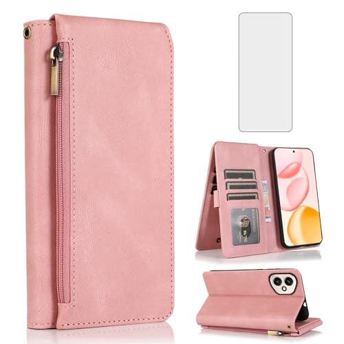 Étui portefeuille Honor 400 5G en cuir rétro doré avec protège-écran et zip