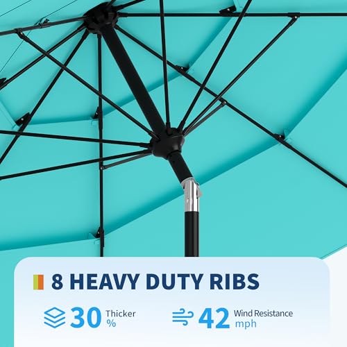 9Ft 3 Tiers Market Umbrella Outdoor, 3 Tiers Heavy Duty Patio Umbrella 8 Ribs, Outdoor Market Table Umbrellas with Ventilation and Hand Crank