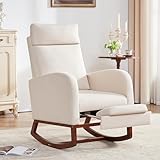 AYEASY Rocking Chair Nursery Chair with Foot Rest, Nursery Rocking Chairs with High Back, Glider Rocking Chair, Baby Nursery Glider Rocker, Nursing Chair Accent Living Room (Linen Beige)