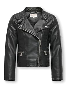 ONLY Mädchen Konfreya Faux Leather Biker OTW Noos Kunstlederjacke, Schwarz, 134 EU