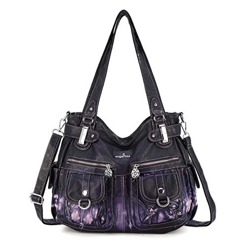 Angel Kiss Women Handbags Shoulder Bags Washed Leather Satchel Tote Bag Mutipocket Hobo Purse