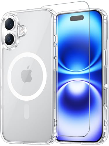 Temdan for iPhone 16 Case Clear, Compatible with Magsafe, Anti-Yellowing, Military-Grade Protection, Shockproof Slim Magnetic Phone Case Cover, Transparent