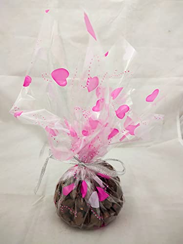 Image of 3A Featuretail 20 In x 25 In Heart Design Printed Cellophane Sheets For Gift Wrap, Baskets Hampers, Flowers Wrapping (Cellophane,Pack of 25) (Pink)