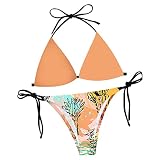 Damen Bikini Set Wickeloptik Lace Up Bikini Bademode Badeanzug Kaschiert Bauch Drucken Oberteile Und Badeshorts Tankini Oberteil Damen Zweiteiler Triangel Bikini Damen Orange,S