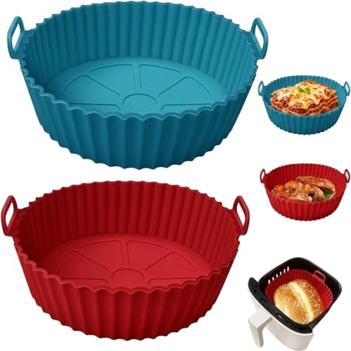 Image of 6 pcs Reusable Air Fryer Silicone Pot Liners | Non-Stick Heat-Resistant Basket Baking Trays | Airfryer Oven Accessories | Dishwasher Safe | Multicolor | (Pack of 1)