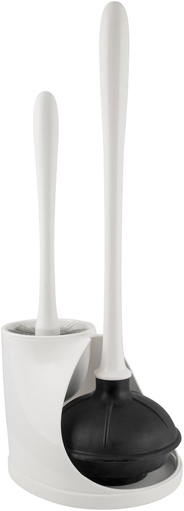 PlumbCraft Heavy-Duty Plunger, Toilet Brush, and Caddy 7506250, Versatile Bathroom Accessory Set and Apartment Must-Have, Toilet Plunger and Brush Set with Durable Hiding Caddy for Sanitary Storage