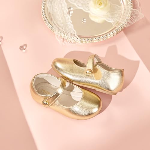 Image of PHIRAMIN Toddler Flower Girl Glitter Dress Shoes Little Girl Ballet Flats Bow Wedding Party