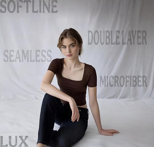 Image of SIGHTBOMB SOFTLINE SQUARE NECK DOUBLE LAYER SHORT SLEEVE MICROFIBER CUDDLE TEE AFFORD LUX EDITION FEATHER TOUCH TOP FOR WOMEN