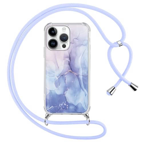 ZhuoFan Handyband für iPhone 13 Mini Hülle mit Band Transparent Aesthetic Marmor Muster Handyhülle mit Kordel zum umhängen Necklace Case Silikon TPU + PC Stoßfest Schutzhülle Blau