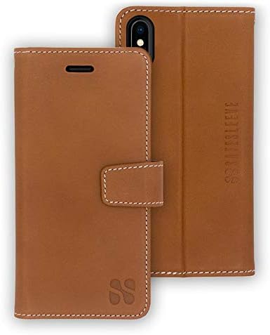 SafeSleeve EMF Protection Anti Radiation iPhone Case: iPhone X and iPhone Xs RFID Card Holder Blocking Wallet, Adjustable Stand Cell Phone Case, for Women & Men (Leather)