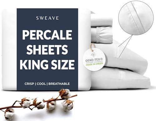 100% Cotton Percale Sheets King Size - Cool & Crisp Hotel Feeling, Breathable, Softer After Each Wash, Fitted Sheets with Deep Pockets, Double-Elastic & Corner Straps, Z-Hem Luxury Stitching - Thumbnail 3